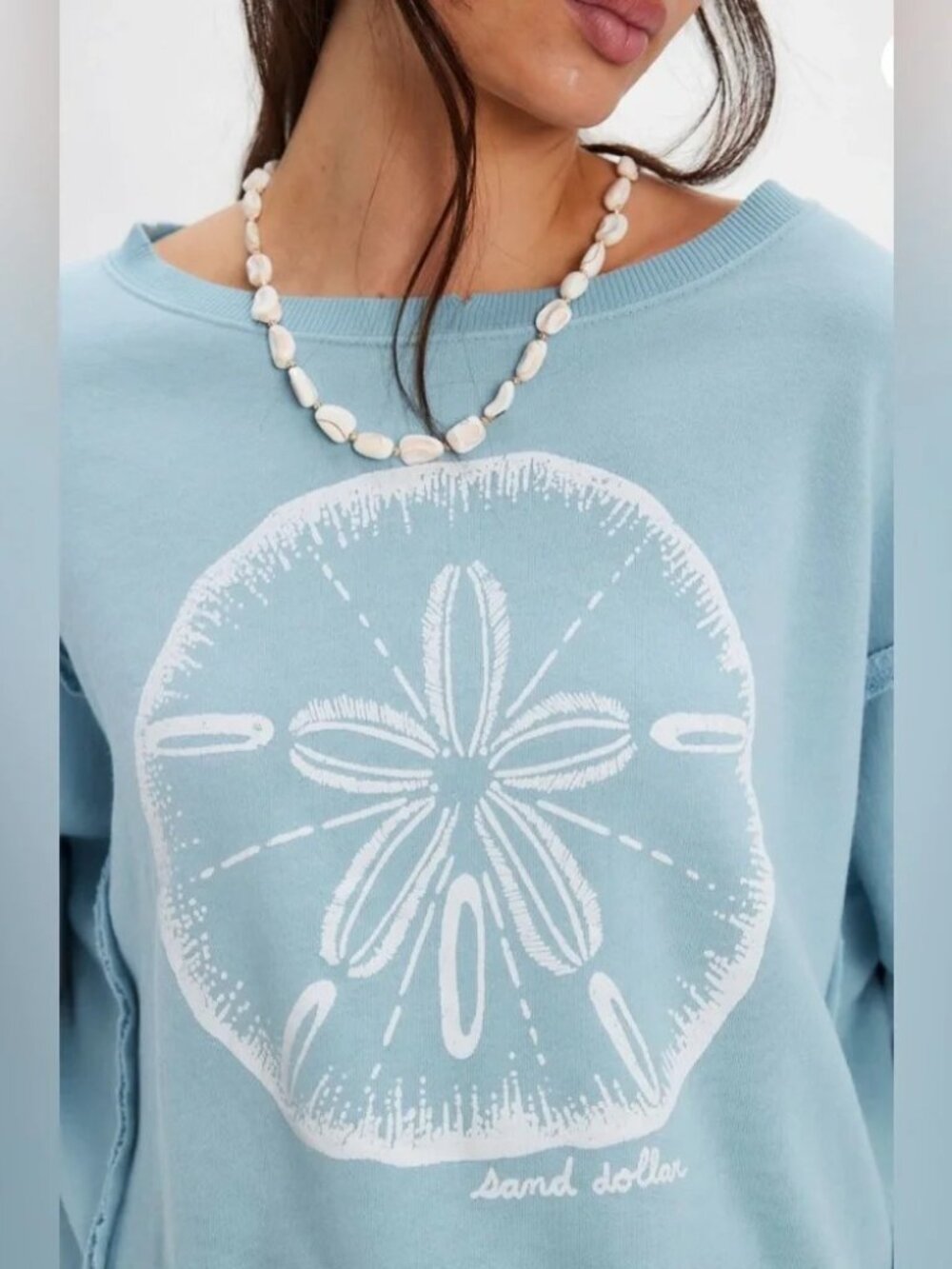 Free People Camden Graphic Pullover in Sand Dollar Ocean Blue